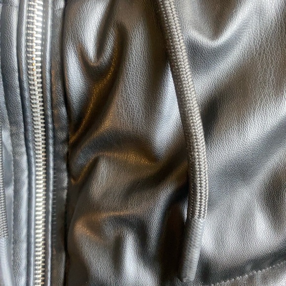 ZARA Faux Leather Puffer Jacket Black Hooded Zip Front Women’s Small - Picture 9 of 13
